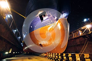 Ship bow forward on dry dock