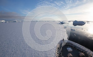 Ship Breaking Ice in Antarctica