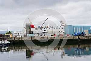 Ship Building and Crane in Greenock at waterside dock