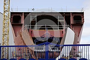 Ship Building and Crane in Port Glasgow Ferguson Shipbuilding Scaffold Dock Harbor Harbour photo