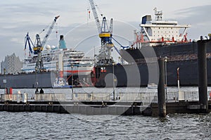 Ship building dock. Shipyard in Hamburg, Germany