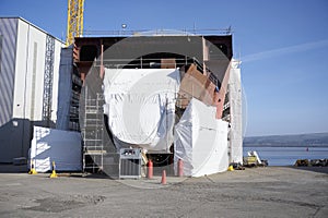 Ship Building in Port Glasgow Ferguson Shipbuilding Scaffold Dock Harbor Harbour photo