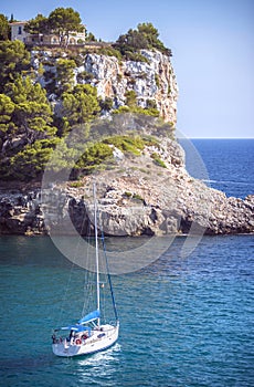 A ship in Cala Galdana, Menorca, Spain photo