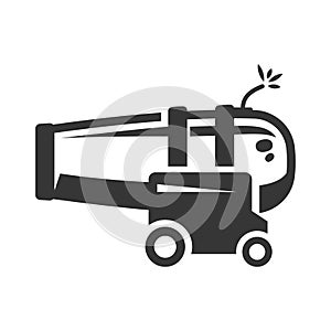 Ship cannon, gun bold black silhouette icon isolated on white. Pirate old weapon.