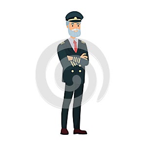 Ship captain illustration in color cartoon style. Editable vector graphic design.