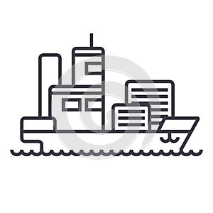 Ship cargo container vector line icon, sign, illustration on background, editable strokes