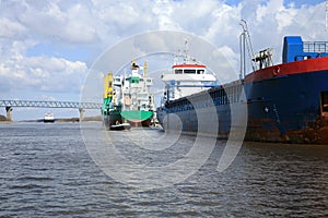 Ship with cargo on the Kiel Canal, Germany