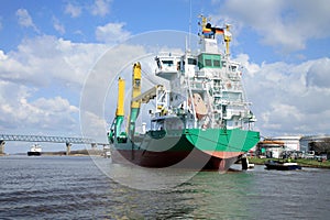 Ship with cargo on the Kiel Canal, Germany