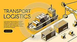 Ship cargo logistics vector isometric illustration