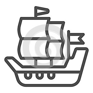 Ship of conquistadors line icon, Thanksgiving Day concept, Sailing Ship sign on white background, Galleons sailing boat