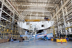 Ship construction in a shipyard