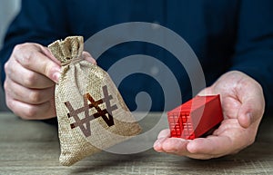 Ship container and south korean won money bag.