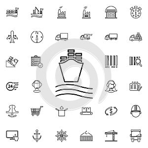 Ship with containers front view icon. Universal set of cargo logistic for website design and development, app development