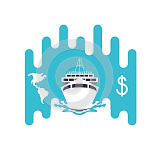 ship cruise boat travel with continent and symbol dollar