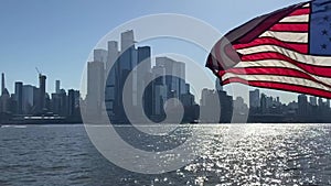 Ship cruise with a view to the skyscrapers of New York City from Hudson River