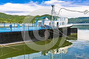 Ship at Danube gorge in Djerdap on the Serbian-Romanian border