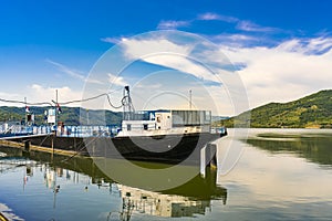 Ship at Danube gorge in Djerdap on the Serbian-Romanian border