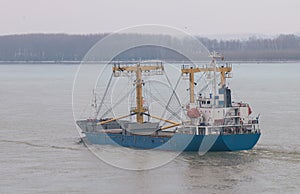 Ship on Danube river,Romania