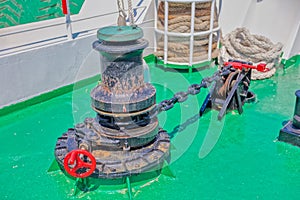 Ship Deck Winch and Chains