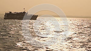 Ship at deep sea dusk color sunset time shot taken during journey from Saint Martin Island to Chittagong port,Bangladesh