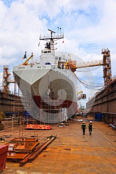 A ship in a dry dock