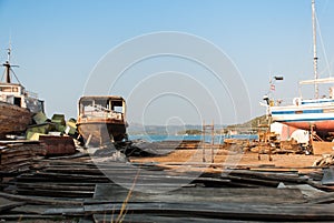 Ship in dry dock in Murter, Croatia