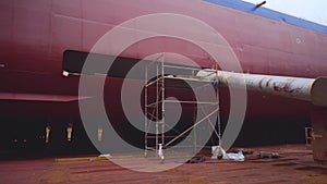 Ship on drydock during renovation