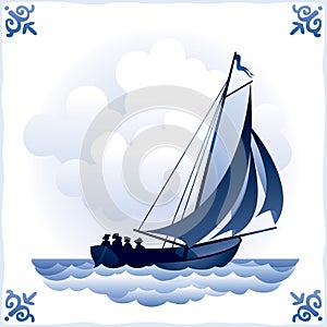 Ship on the Dutch tile 3, Sailboat