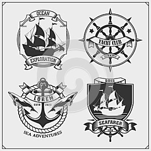 Ship emblem. Yacht club, sea adventures and marine cruise.