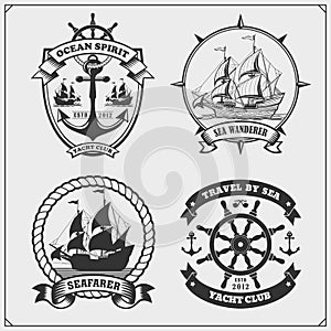 Ship emblems. Yacht club, sea adventures and marine cruise.