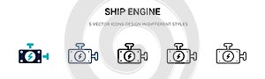 Ship engine icon in filled, thin line, outline and stroke style. Vector illustration of two colored and black ship engine vector