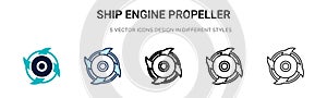 Ship engine propeller icon in filled, thin line, outline and stroke style. Vector illustration of two colored and black ship