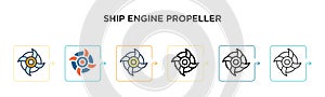 Ship engine propeller vector icon in 6 different modern styles. Black, two colored ship engine propeller icons designed in filled