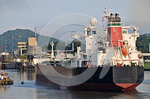 Ship enter the Panama Channel Lock