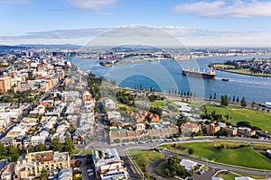 Newcastle Harbour- NSW Australia aerial view of ship photo