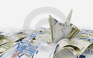 Ship from euro paper in the money sea concept composition photo