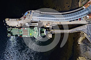 Ship ferry landing arrival aerial view at dock port at Wemyss Bay Inverclyde Scotland photo