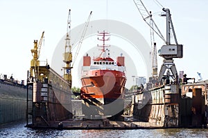 Ship in floating dry dock