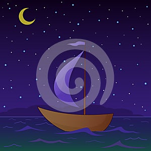 Ship floats at night