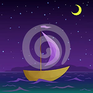 Ship Floats in Night Sea