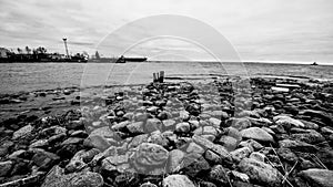 Ship on the foreland with rocks, gunboat island 05 may 2018