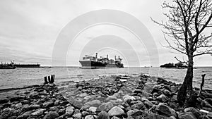 Ship on the foreland with rocks, gunboat island 05 may 2018