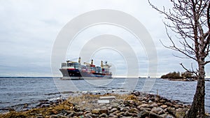 Ship on the foreland with rocks, gunboat island 05 may 2018