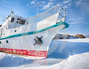Ship in frozen baikal