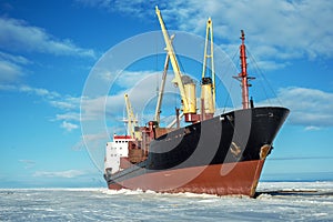 A ship frozen in the ice.