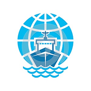 Ship & Globe Logo Sign