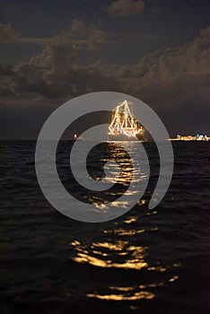 Ship glowing in the sea