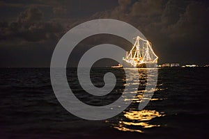 Ship glowing in the sea