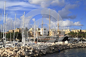 Ship in the Grand Harbour, Valletta in Malta