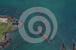 Ship graveyard in Teriberka, Kola Peninsula, Russia.